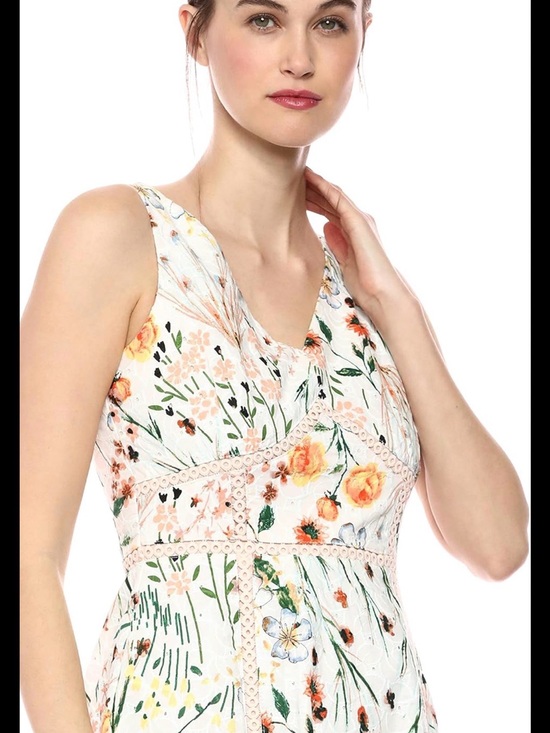 Calvin Klein Dresses & Skirts - Calvin Klein Cream Dress with Peach and Blue Floral Print